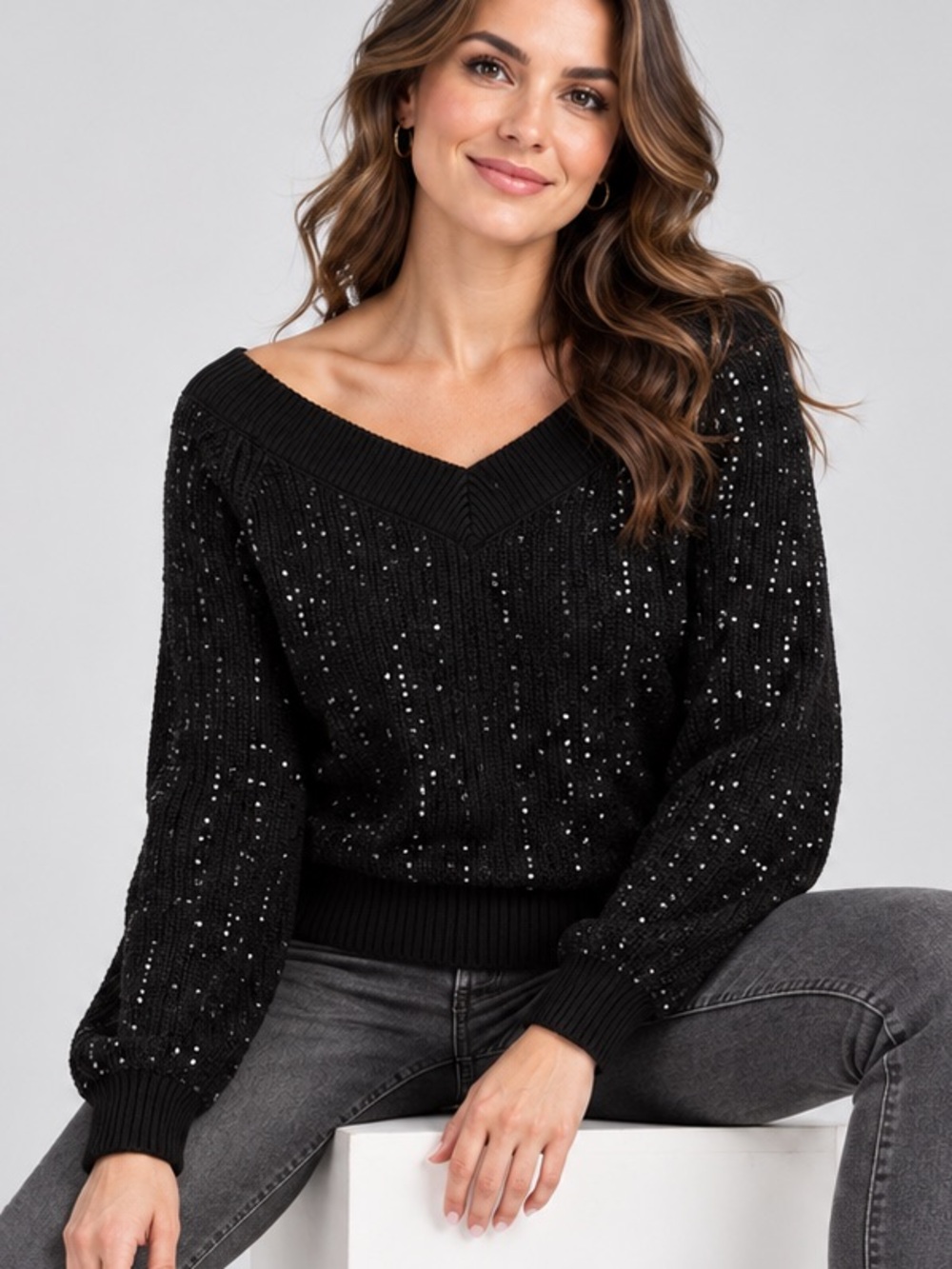 I.N.C INTERNATIONAL CONCEPTS DOUBLE V NECK SWEATER TOP SZ M